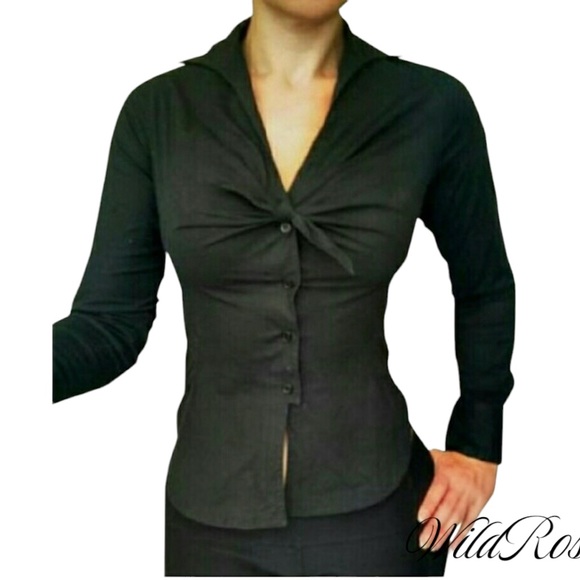Byron Lars Black Cotton Long Sleeve Button Up Top - Picture 5 of 8